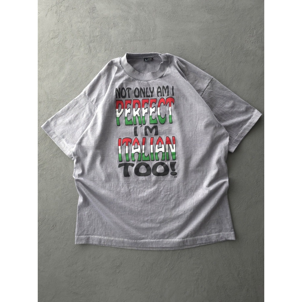 Vintage 90s Not Only Am I Perfect I'm Italian Too Grey T-shirt Best XL